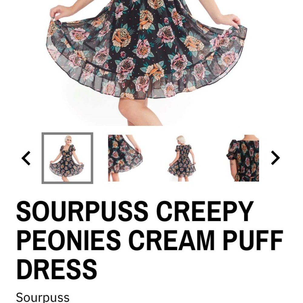 SOURPUSS CREEPY PEONIES CREAM PUFF DRESS Size M (Medium)